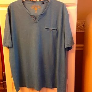 Copper & Oak blue Henley front pocket short sleeve shirt 100% cotton  XXL  EUC…